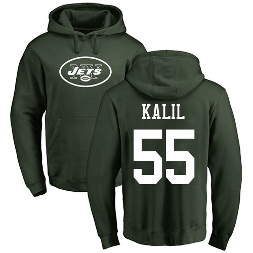 New York Jets Men Green Ryan Kalil Name and Number Logo NFL Football 55 Pullover Hoodie Sweatshirts